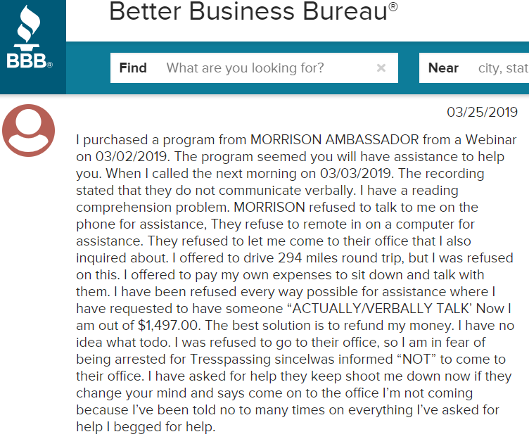 Anthony Morrison Scam Reviews and Complains