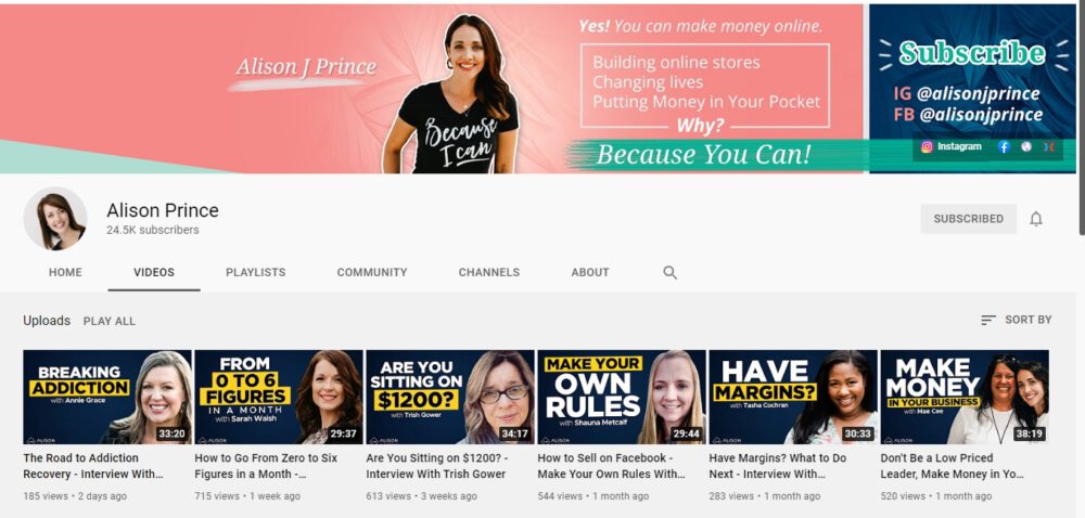Alison J Prince Launched Eight Online Businesses