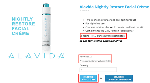 Lifewave Alavida Nightly Restore Facial Cream 