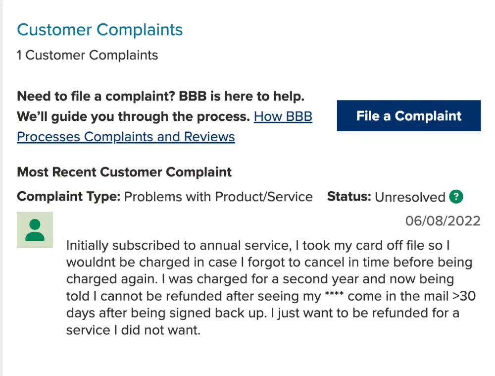 BBB complaint