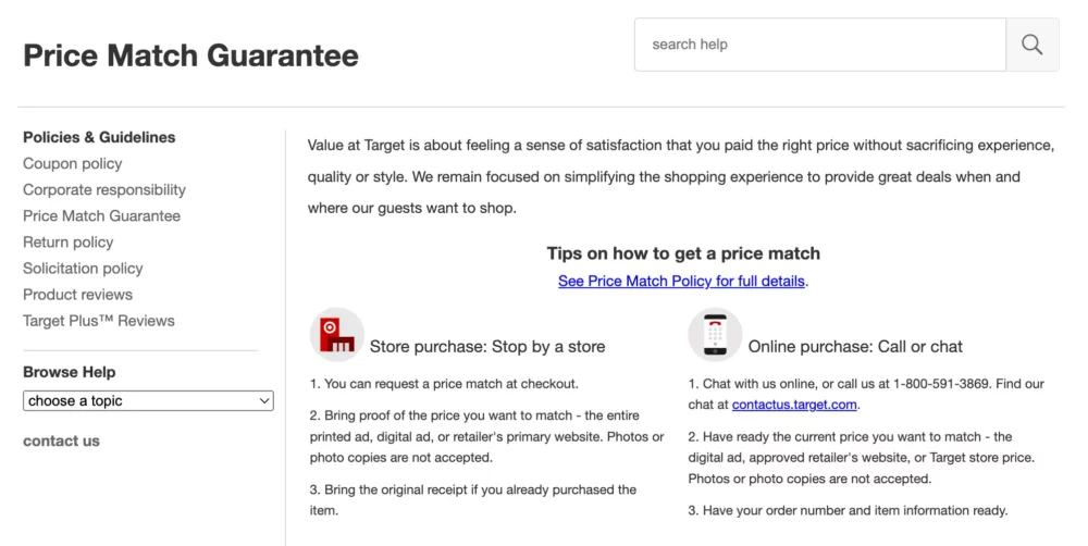 Target price match guarantee