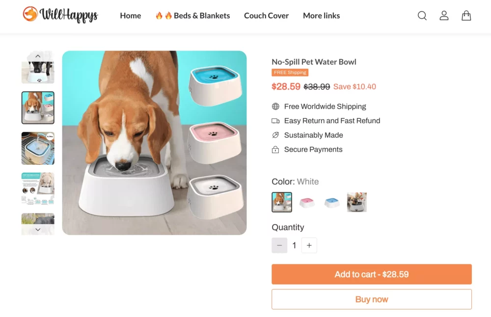 Dog product page