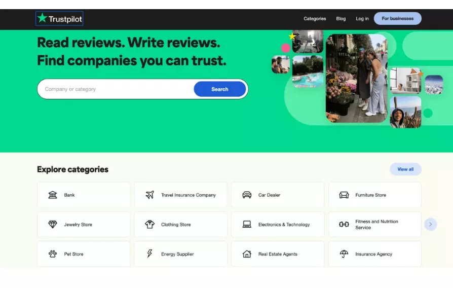 Search for reviews on Trustpilot